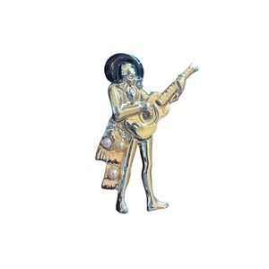 Vintage Gold Mariachi Player Brooch Pin with Pearl Accents